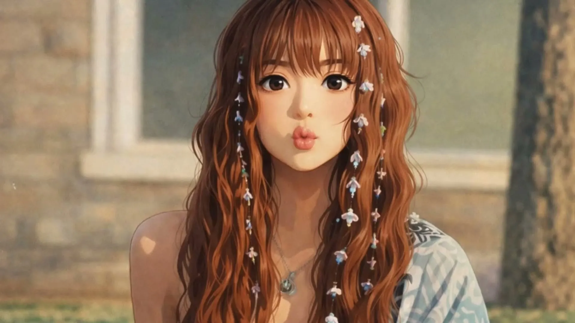 Red-haired girl on a road in a cinematic story-driven animation scene