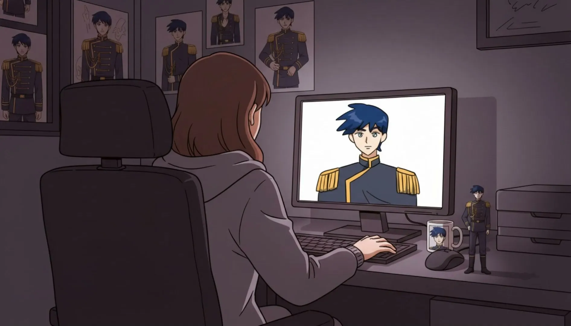 Person at computer designing scenes, representing script-driven AI video production workflow