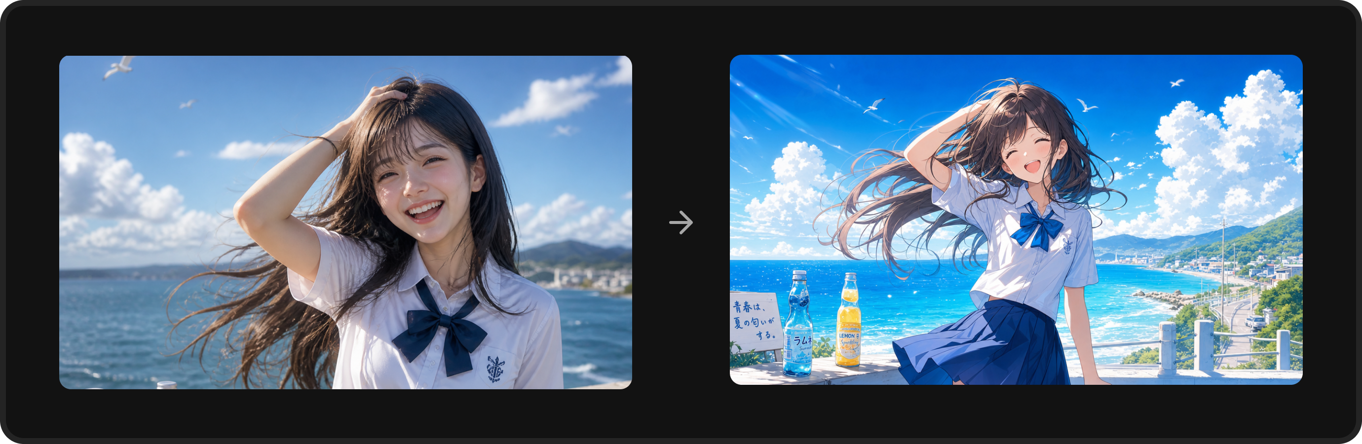 Comparison of the original image and animation-style result
