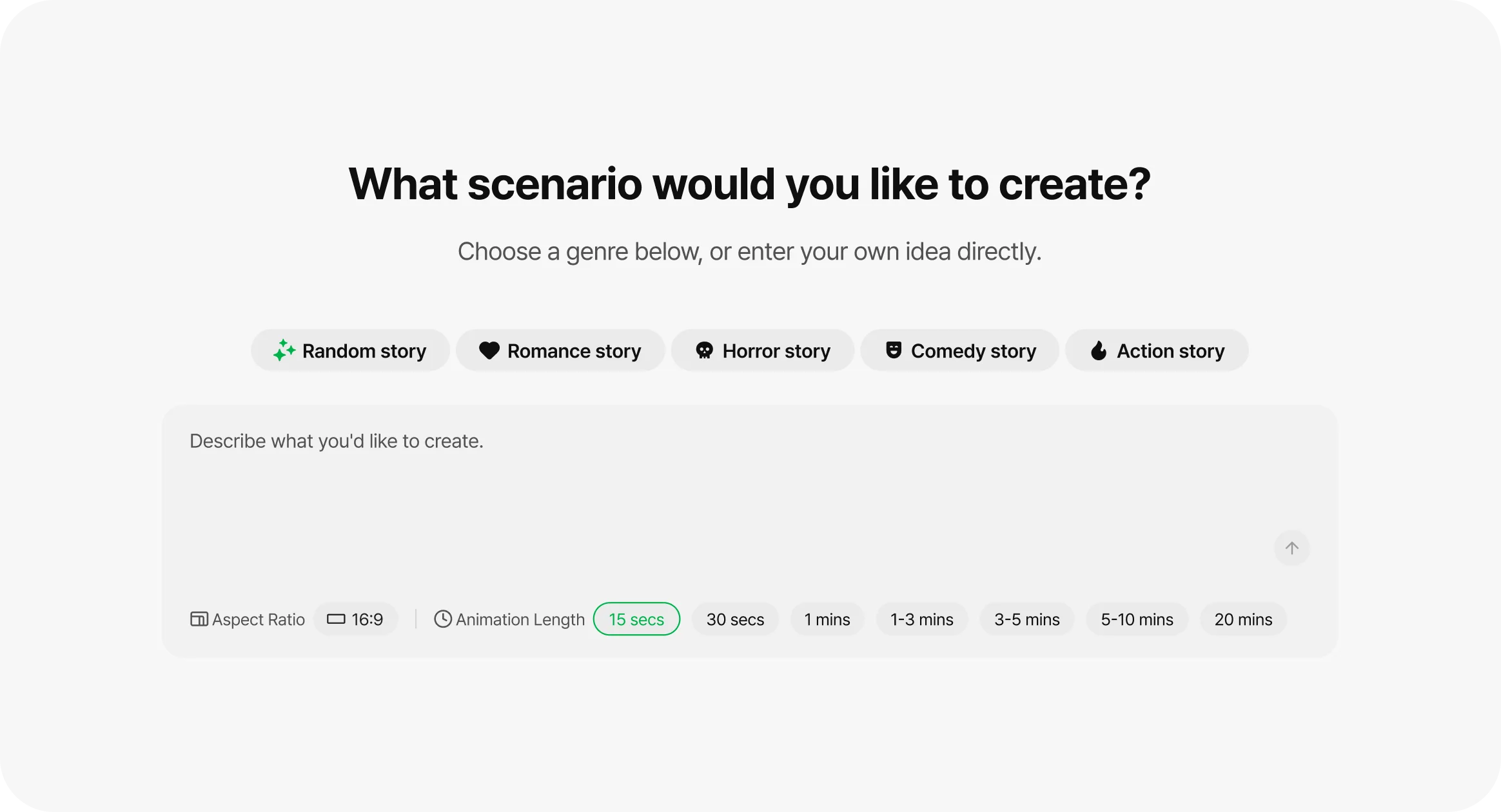 Interface for selecting a genre and entering a script