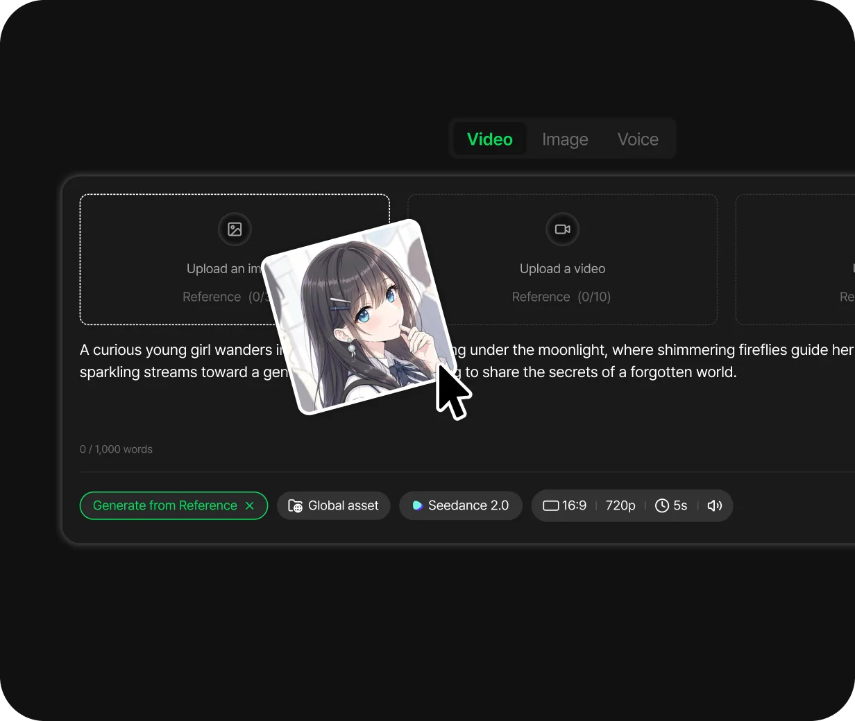 Set the prompt, references and generation options